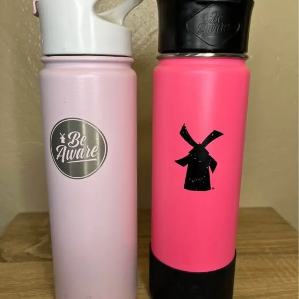 Two Dutch Bros Insulated Metal Water Bottles pink